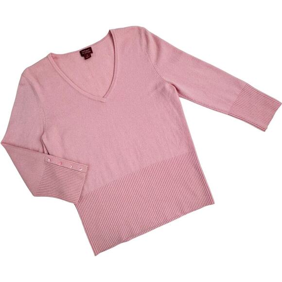 Halogen 100% Cashmere Long Sleeve V-Neck Knit Pullover Sweater Pink Women Large - Picture 2 of 8
